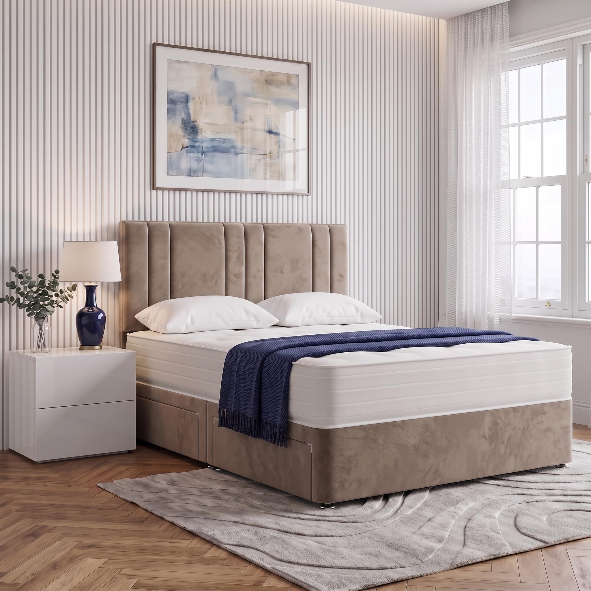 Tokyo 3ft Single Divan Bed with Orthopaedic Mattress | No Drawers | Mink