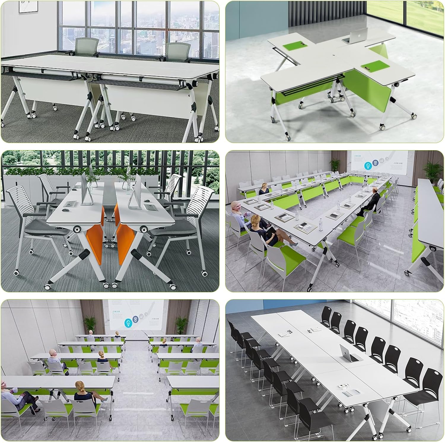 Folding Conference Table, Sector-Shaped Flip Top Training Tables with Lockable Wheels, Mobile Meeting Room Tables for Office or Classroom Use