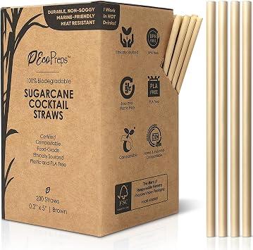 5 Short Biodegradable Sugarcane Cocktail Straws, Coffee Stirrers | 200 PCS, 100% Compostable, Plastic-Free, Eco-Friendly Drinking Straws | Heat-Resistant, Disposable Cocktail Stirrers 5-Inch