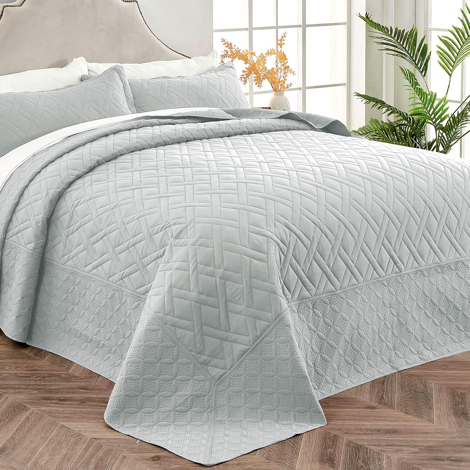 Qucover Oversized King Coverlet Set Grey, 3 Piece