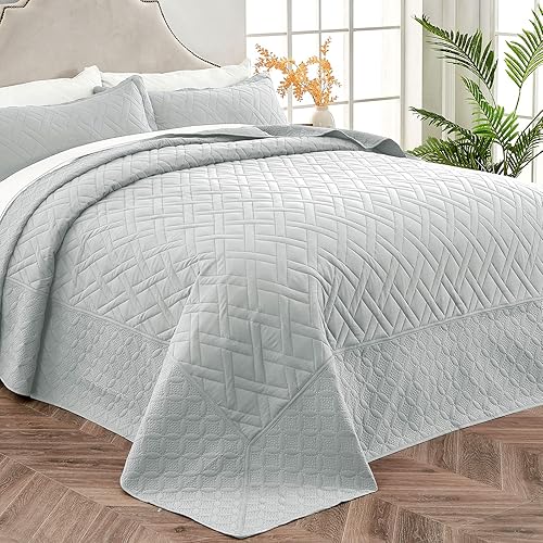 Vista 34 de Qucover Colcha beige tamaño California King, colcha ultrasónica de 3 piezas con patrón geométrico California King, colcha extragrande de 120 x 118