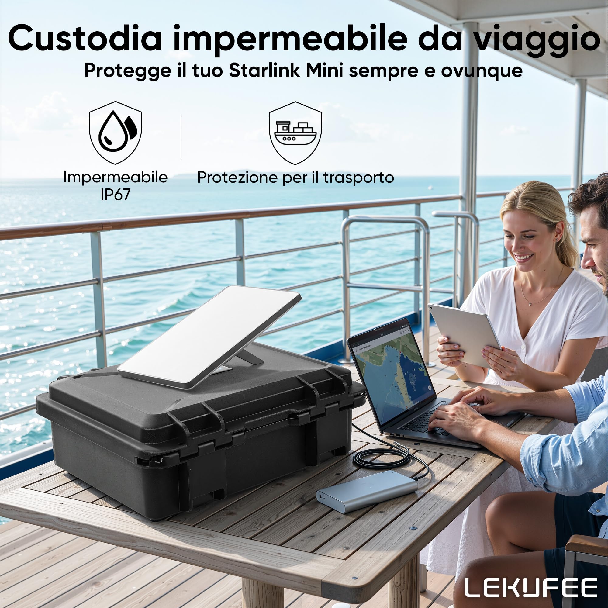 Lekufee Custodia rigida impermeabile per Starlink Mini Kit, custodia protettiva IP67 con inserto in schiuma EVA personalizzata, adatta per piatti, adattatori, cavi e accessori, custodia da viaggio