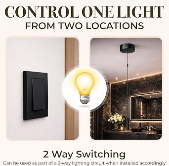 Rubigo Matt Black Bathroom Light Pull Cord Switch with Modern Black Aluminium Handle | 2 Way 6AX Ceiling Pull Cord Light Switch (Black)