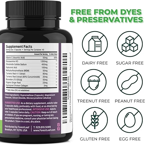 Miniatura 4 de Suplemento complejo de glucosamina condroitina MSM - Suplemento de apoyo articular de 1200 mg de triple fuerza para mujeres y hombres con cúrcuma,