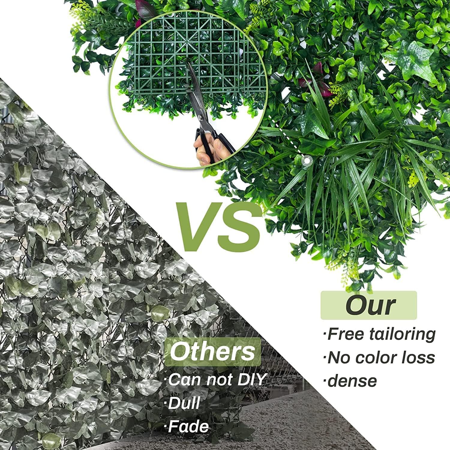 KAMEIOU 16 x 24 Inch Artificial Green Plant Wall Panel with Grass Flower Boxwood Hedge Wall Outdoor Artificial Privacy Fence Screen Fake Flower Grass Fence Panels Wall Decor for Outdoor Indoor（2 Pcs）