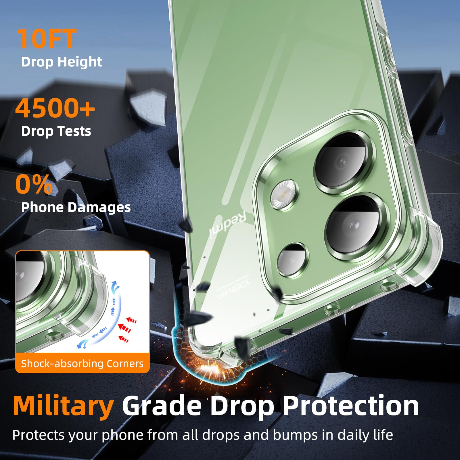 Vauki Cover per Xiaomi Redmi Note 13 4G con 2 Pezzi Pellicola in Vetro Temperato, Custodia Flessibile in Silicone Trasparente Antiurto Protettiva Case per Xiaomi Redmi Note 13 4G