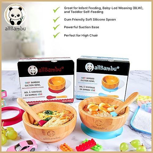 Miniatura 4 de allBambu Juego de tazón y cuchara de bambú con succión, cuenco de bambú para niños y niños pequeños, utensilios de bambú sin BPA, ideal para destete