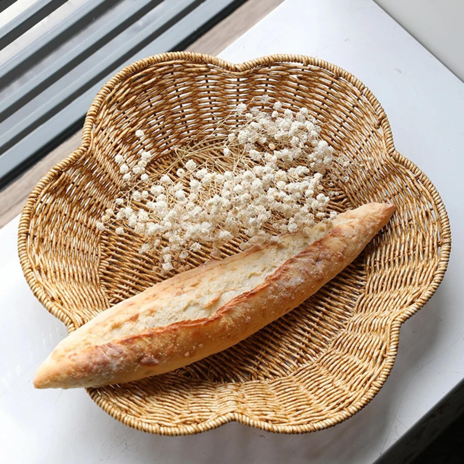 Cestino Intrecciato, Cestini Porta Pane in Poli-Vimini per Alimenti, Frutta e Verdura, Negozio Poco Profondo, Espositore per Supermercato, Che Serve Ristorante, Cucina Domestica, Marrone,D