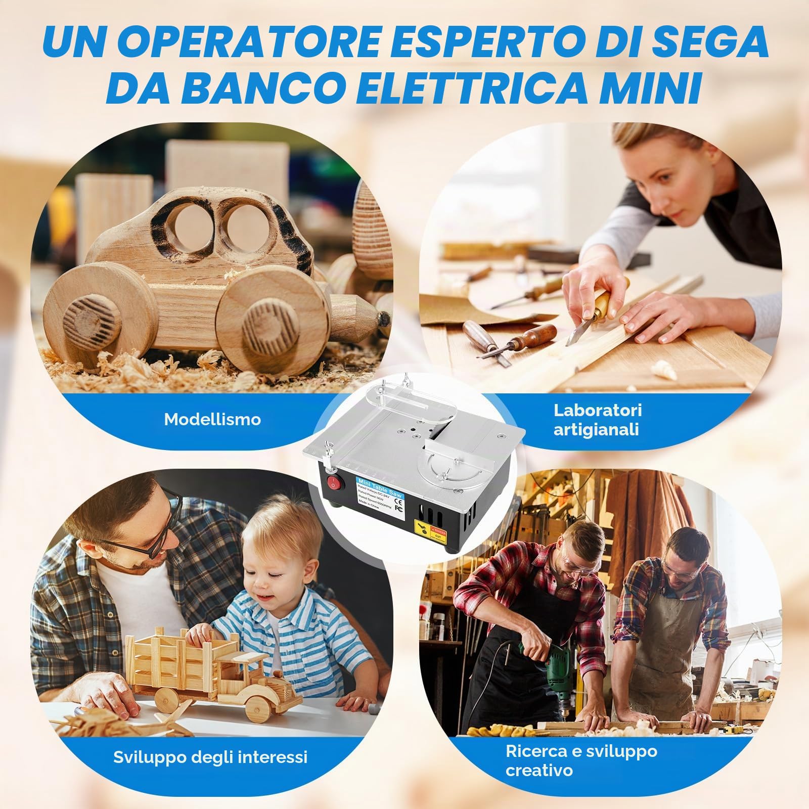 Mini sega circolare da tavolo multifunzionale mini sega circolare da tavolo con 7 livelli di velocità, portatile, 0,1-15 mm, lama regolabile per artigianato (01)
