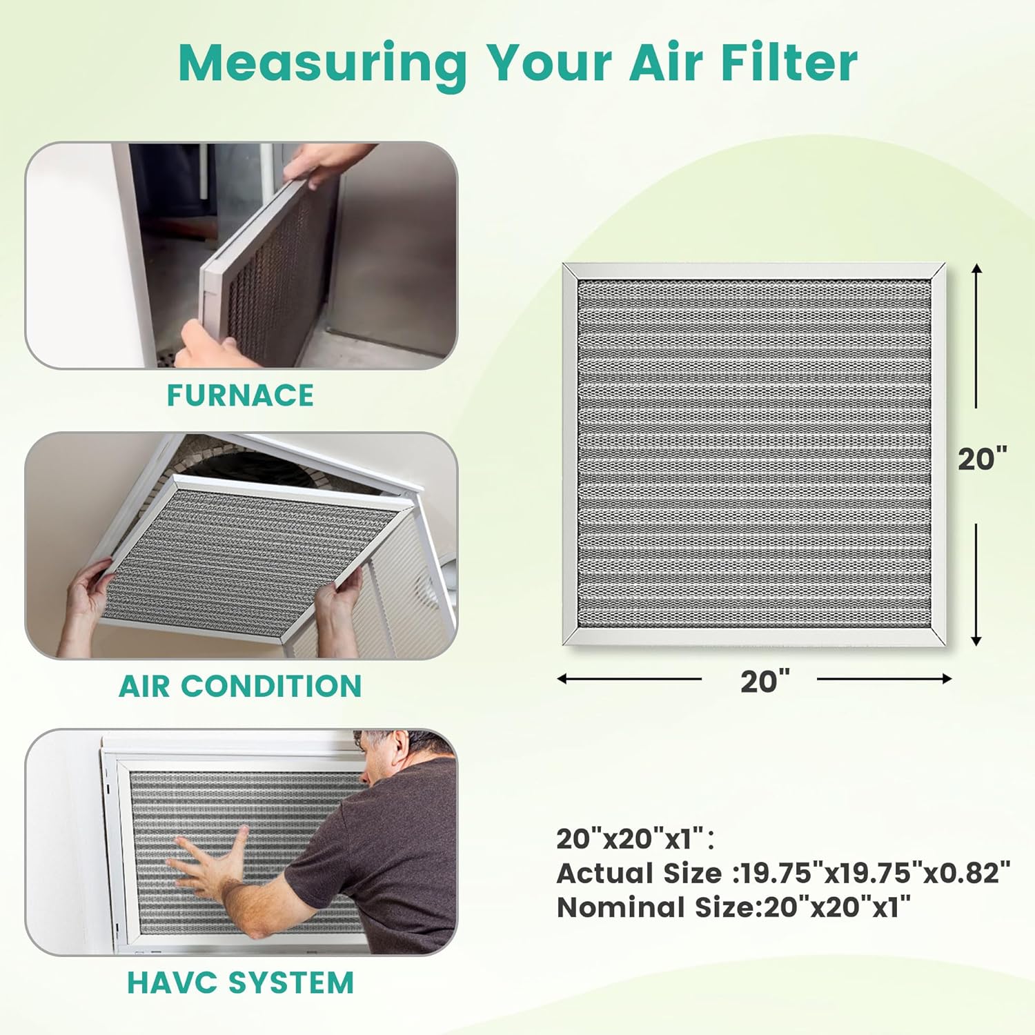 20x20x1 HVAC Furnace Air Filter, Washable Electrostatic Furnace Filter, MERV 8, Lasts a Lifetime, Breathe Fresher, Home And Office (Actual Size:19.75x19.75x0.82)
