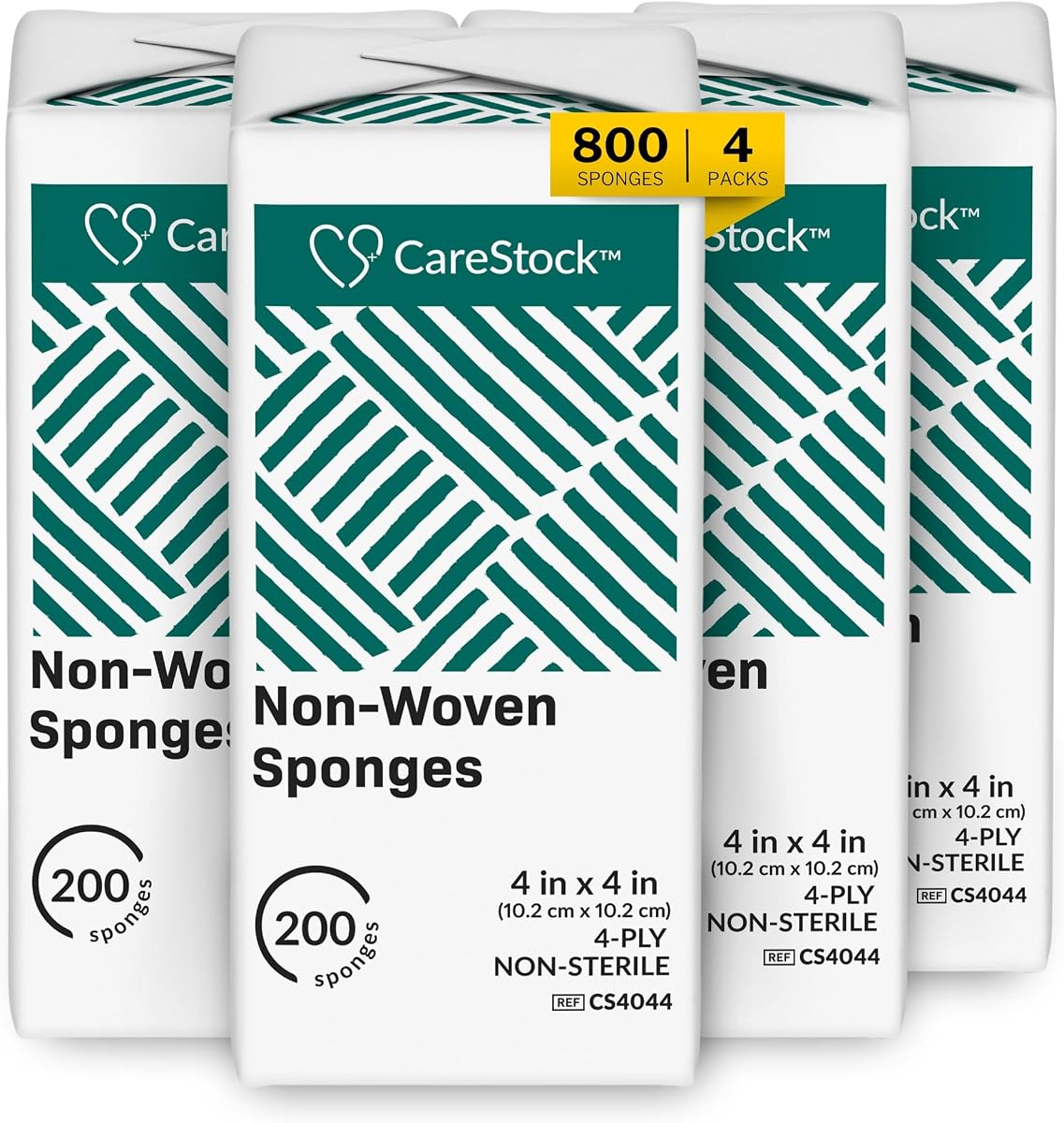 Almohadillas de gasa CareStock 4x4, no estériles. 4 capas, suave, 800 ct | Algodón de grado médico altamente absorbente y sin pelusa para el cuidado de heridas, apósito de algodón de grado médico para heridas, primeros auxilios esenciales