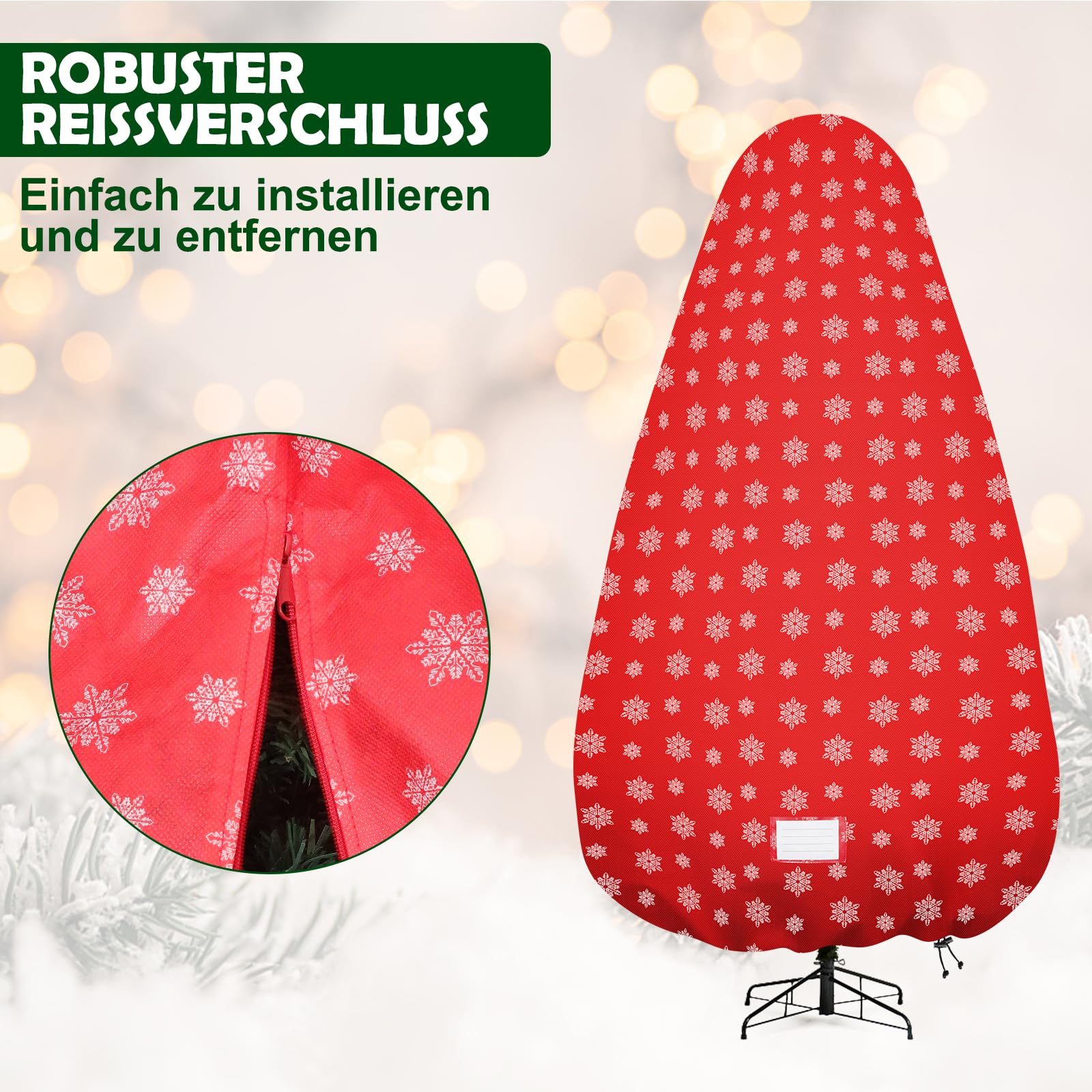 aufrechte Weihnachtsbaum-Aufbewahrungstasche, Baum-Aufbewahrungsabdeckung mit verstellbaren Riemen, reißfeste Weihnachtsbaum-Aufbewahrungstasche für 7.5Foot zusammengebaute Bäume-Schnee Druck