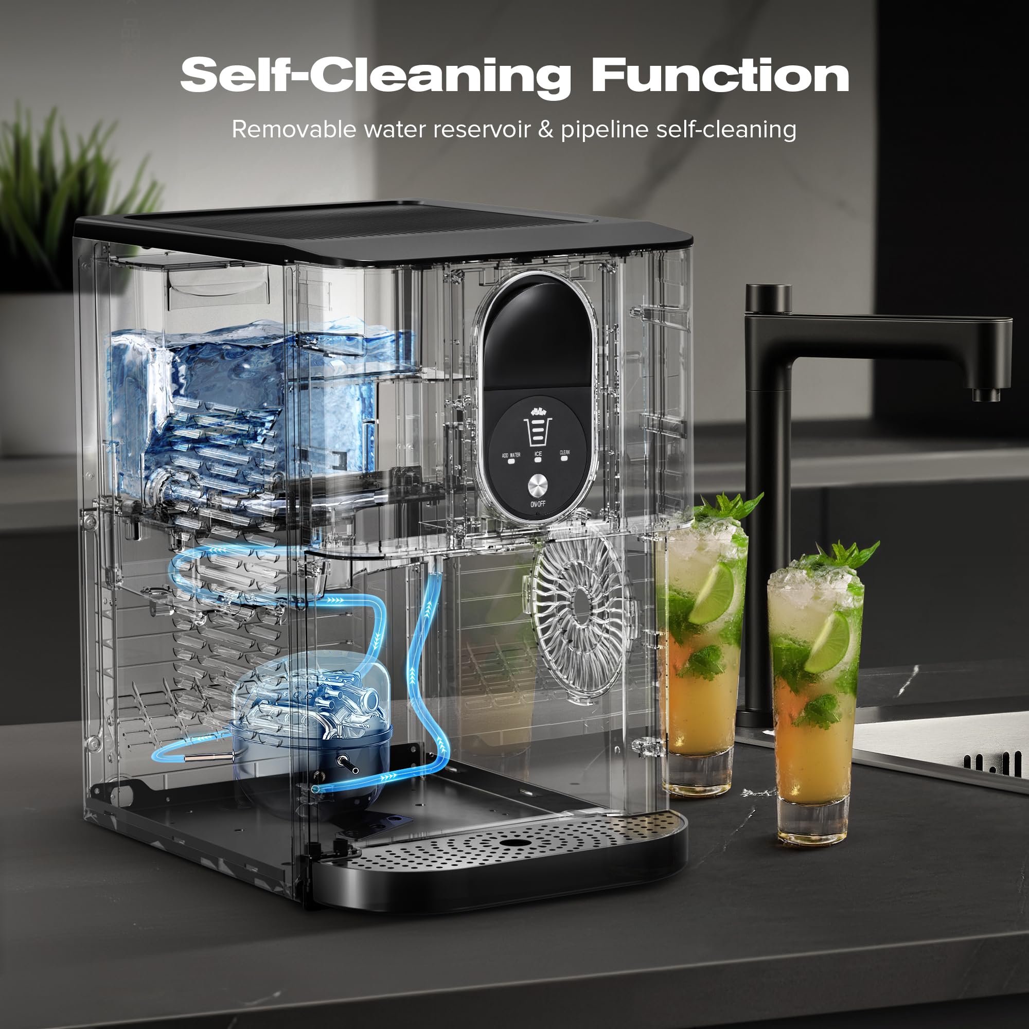Kismile Countertop Nugget Ice Maker, 44lbs/24h Soft Chewable Pebble Ice Machine With Self-Cleaning And One-Click Operation, Compact Pellet Ice Maker For Home & Kitchen (Silver) on Fridge.com - View 5