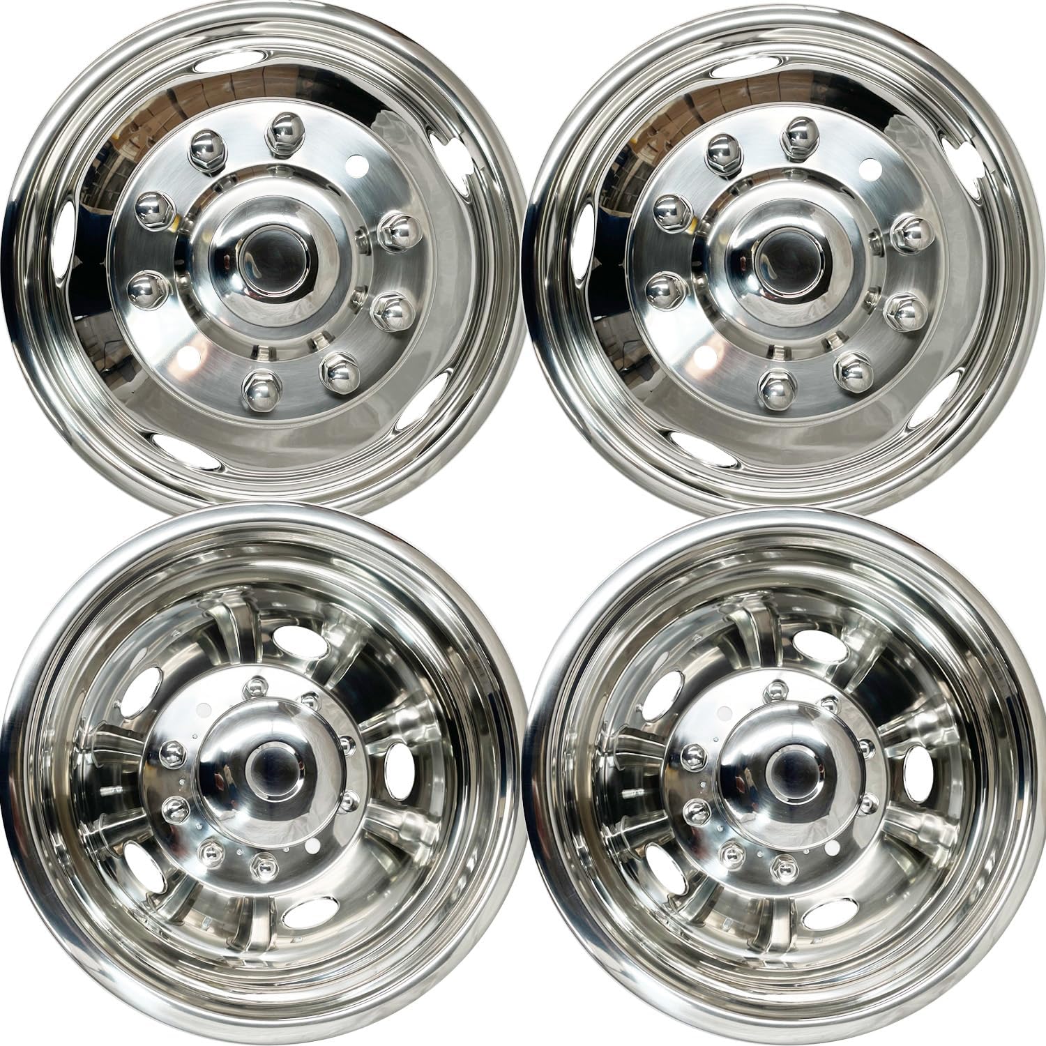 4pcs 19.5" Front Rear Stainless Steel Polished Dually Wheel Simulators for 2012-2025 Dodge Ram 4500/5500,10 Lug 5 Hand Bolt On Hub Caps,Nice Liners Wheel Covers with Bolt Kit for Ram 4500/5500 12-25