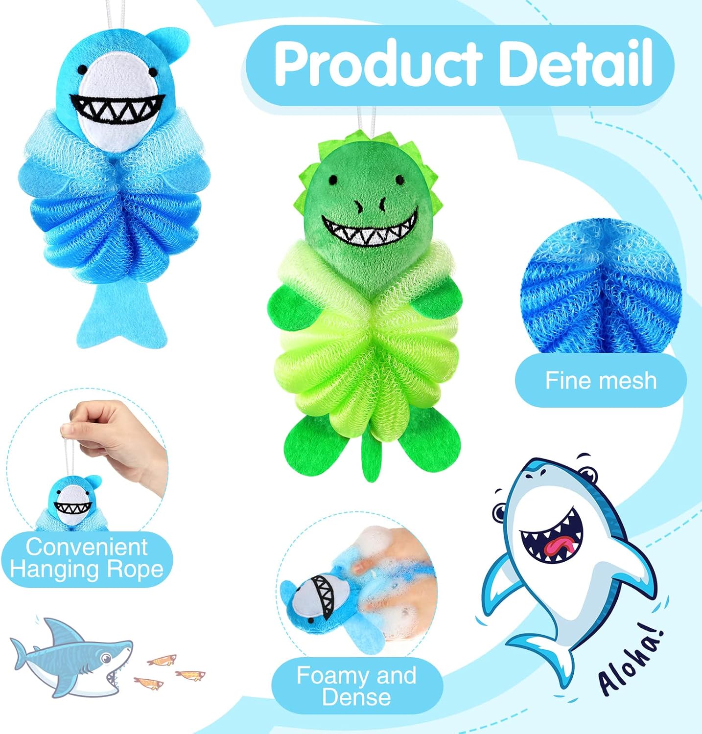 2 Pcs Bath Loofahs Kids Toddler Body Loofahs Cute Cartoon Kids Loofah ...