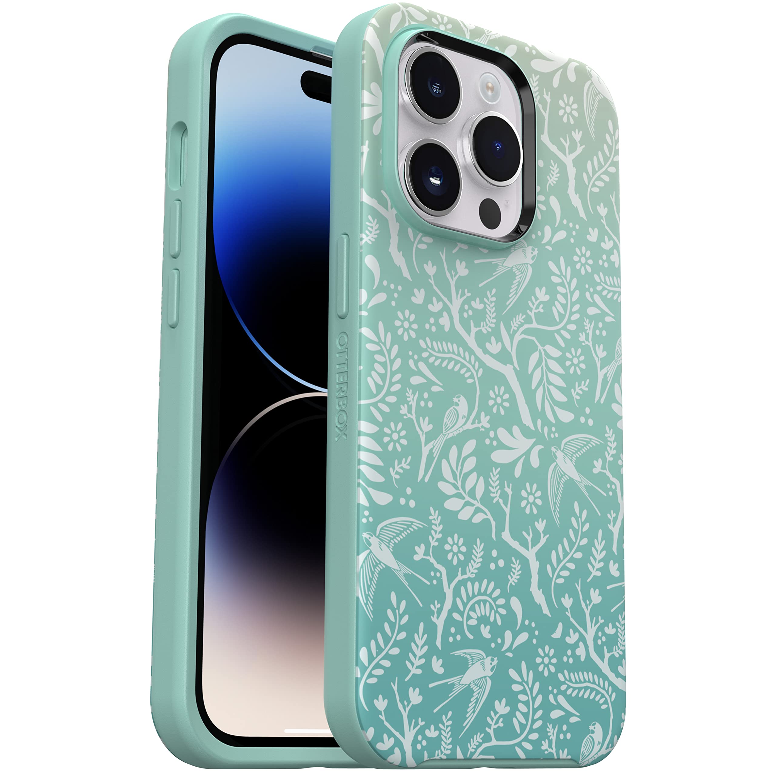 OtterBox Symmetry+ Case for iPhone 14 Pro with MagSafe, Shockproof, Drop proof, Protective Thin Case, 3x Tested to Military Standard, Antimicrobial Protection, Feathers/Ferns