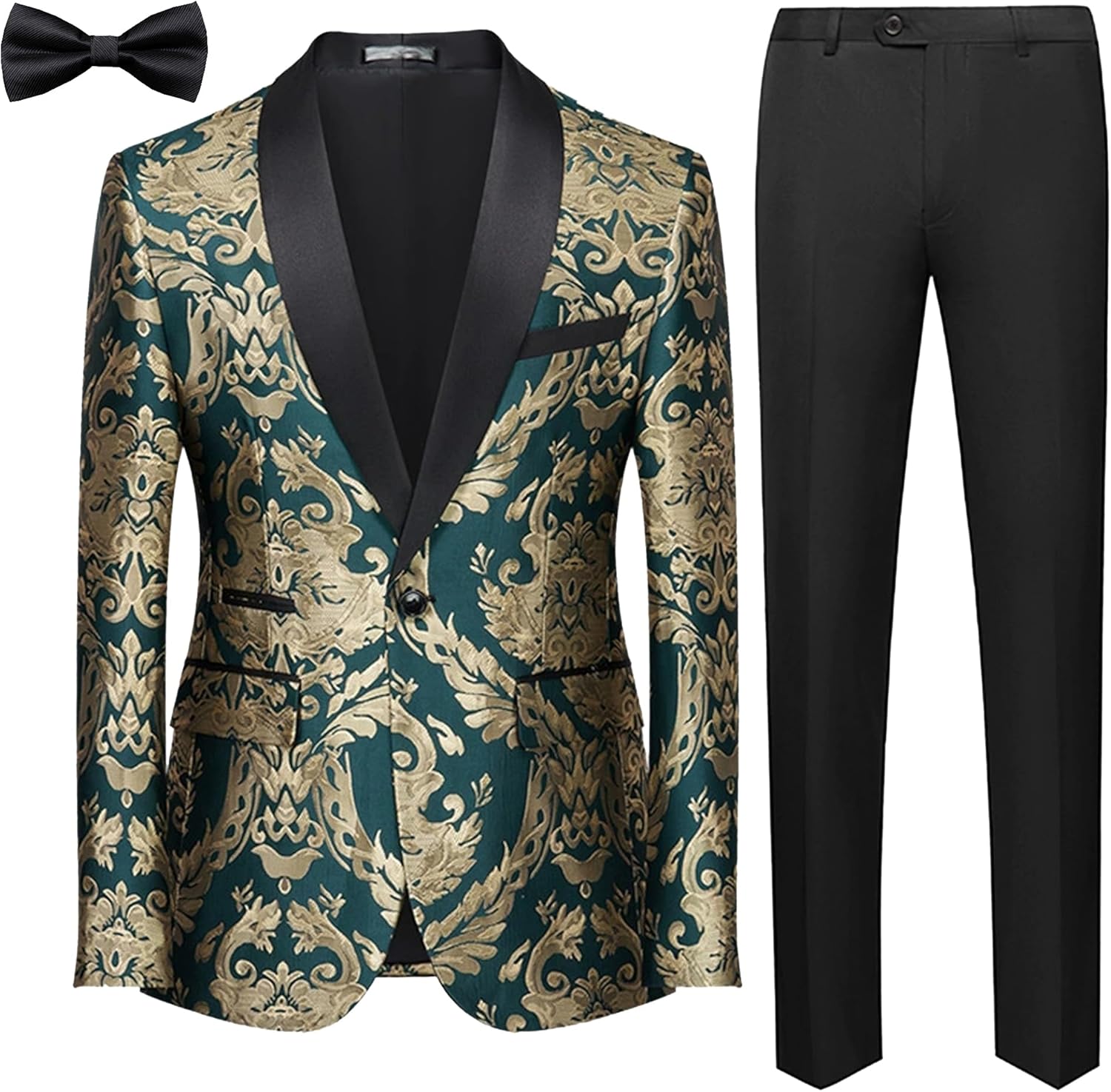 UNINUKOO Men's Suit 2 Piece Floral Paisley Regular Fit Tuxedo Suits for Men Dinner Party Jacket Pants Set - Image 4