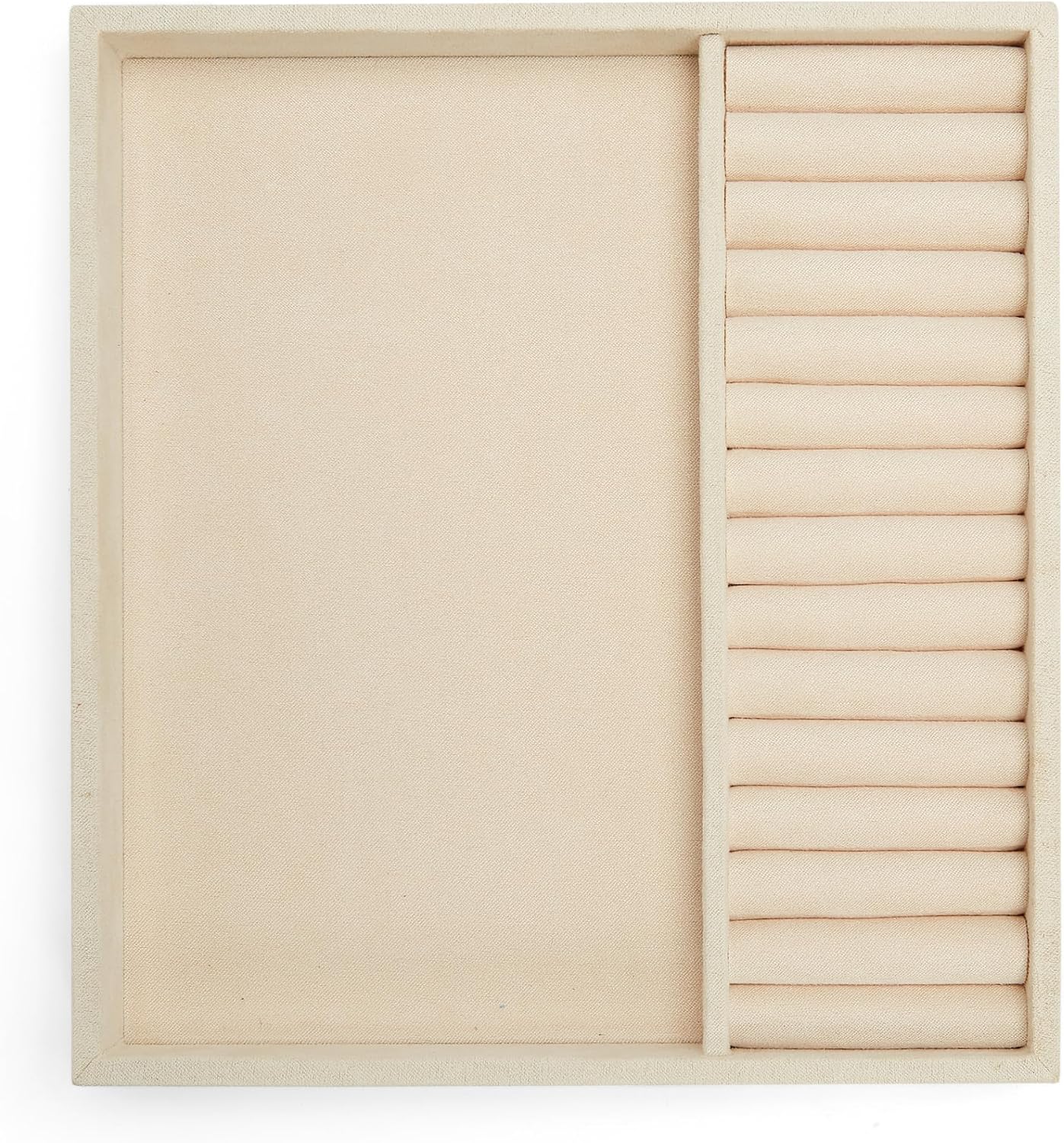 WOLF VAULT Half Tray Ring Insert, Beige - Includes 14 Ring Rolls - Stackable - Anti-Tarnish LusterLoc Lining - Prevents Jewelry Discoloration + Tarnishing