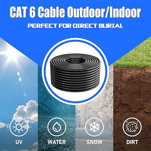 Miniatura 7 de Cable Ethernet Cat 6 de 200 pies para exteriores, cable blindado FTP Cat 6 Gigabit 23 AWG, resistente, entierro directo, impermeable, en tierra,