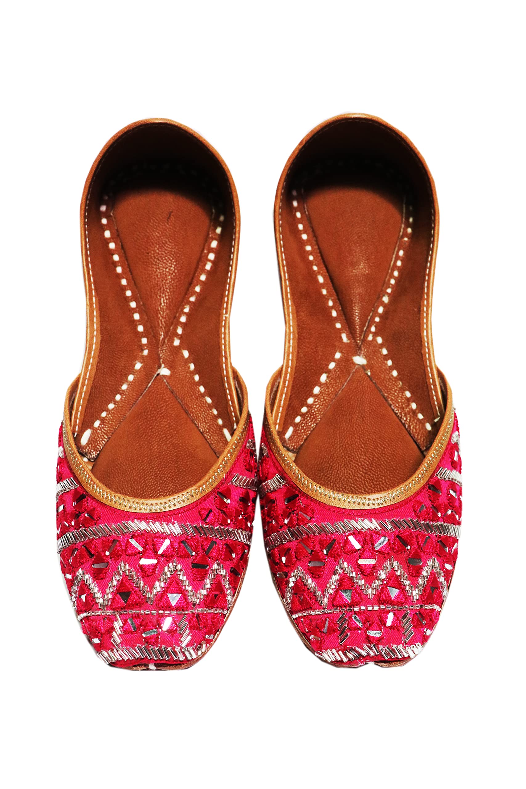 Women's Pink Mirror Work Fancy Punjabi Leather Jutti (Numeric_5)-image-32