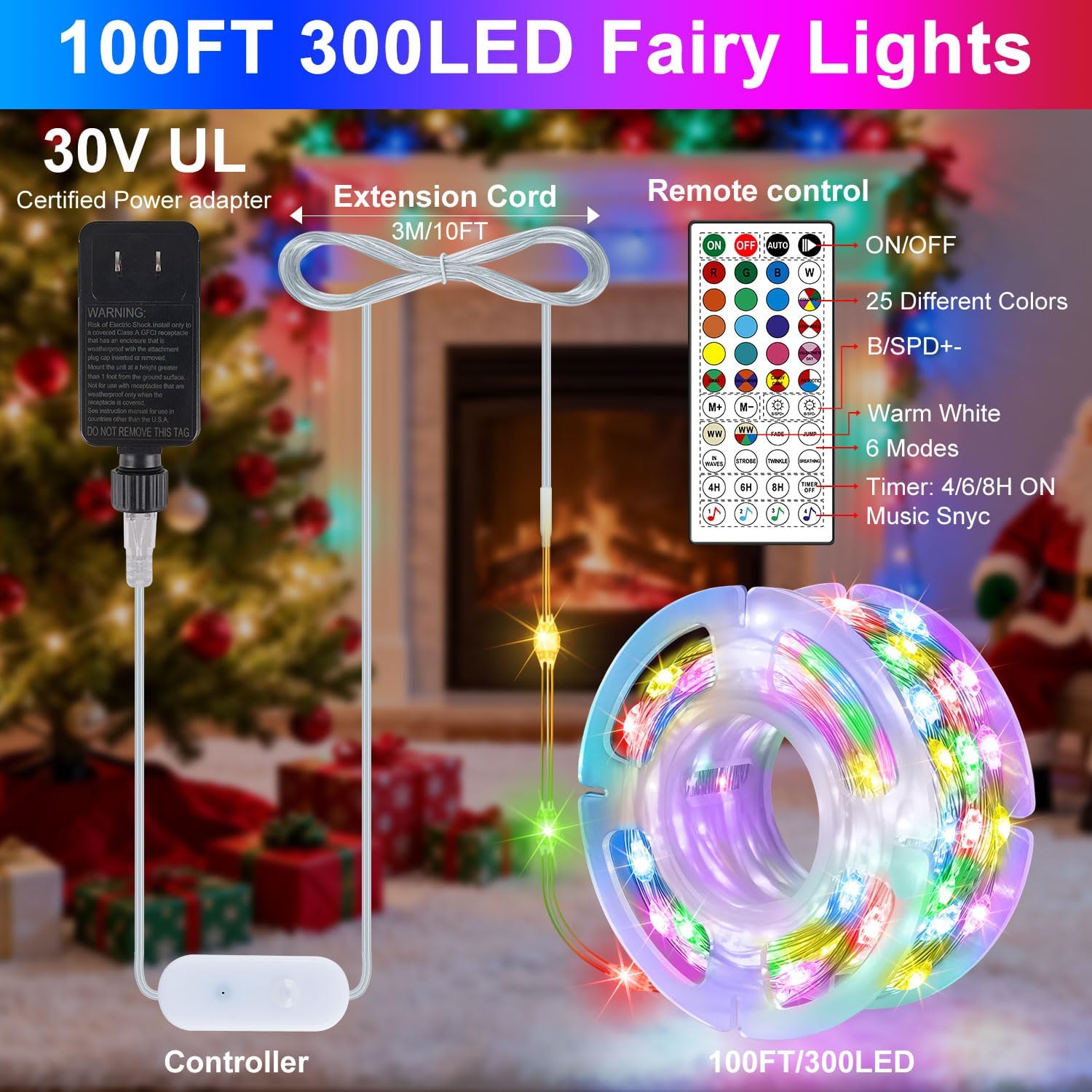 OMIKA 100FT 300 LED Fairy Lights Plug in, Smart String Lights with APP & Remote Control DIY Music Sync, Warm White & Color Changing Christmas Lights for Outdoor Indoor Bedroom Party Dorm Decoration