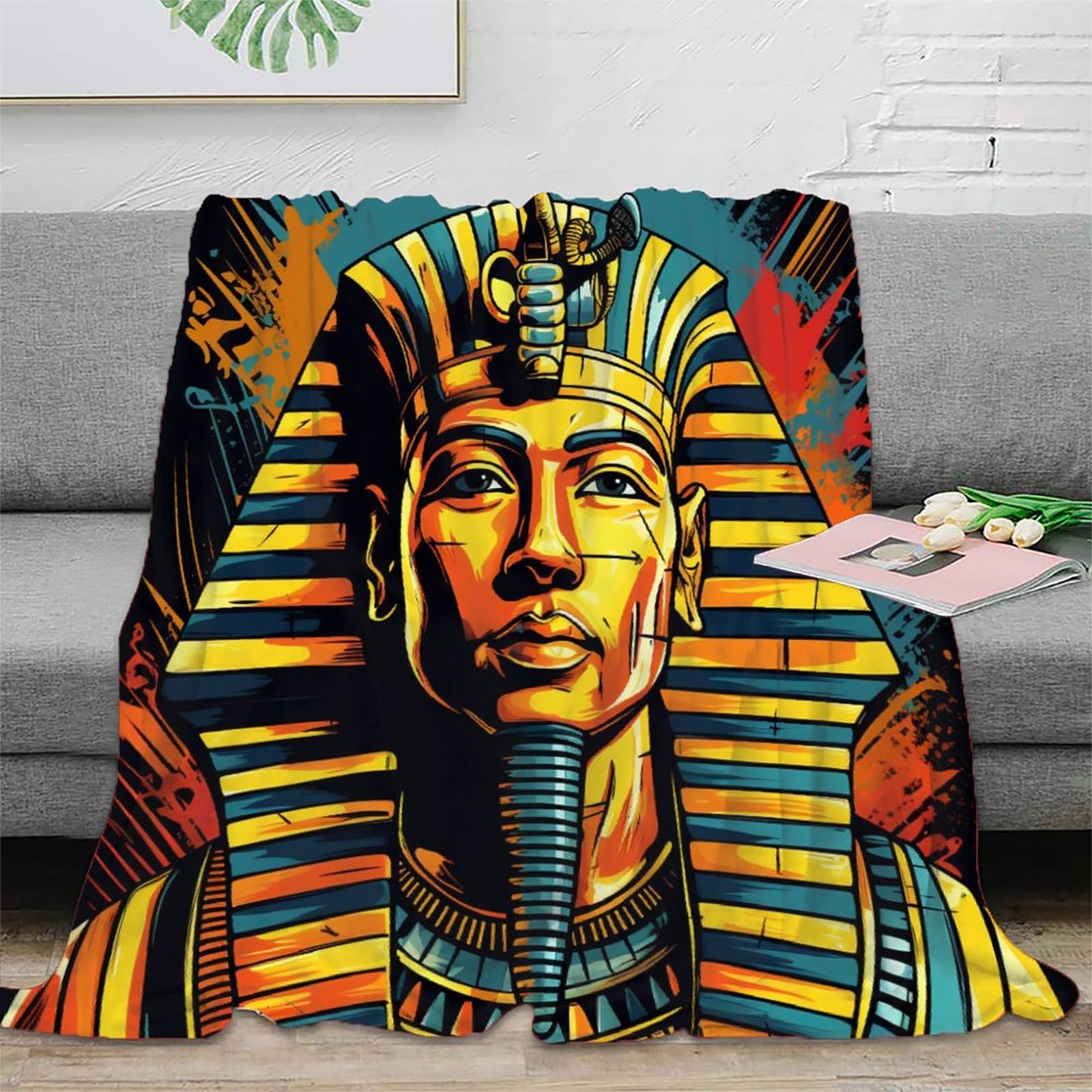 Couverture flanelle Égypte Pharaon 180x200cm contre le froid du lit et du canapé