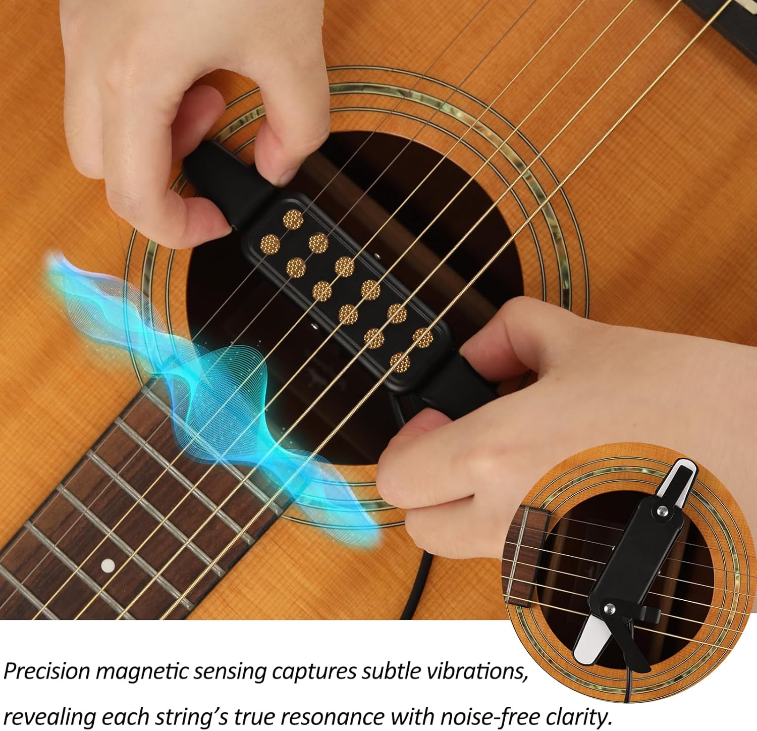 Clip-On Guitar Pickup for Steel-String (Not for Classical) Acoustic Guitar Pickups for 38-42 in Electric Pick Up Transducer Amplifier, Cable Length 10ft