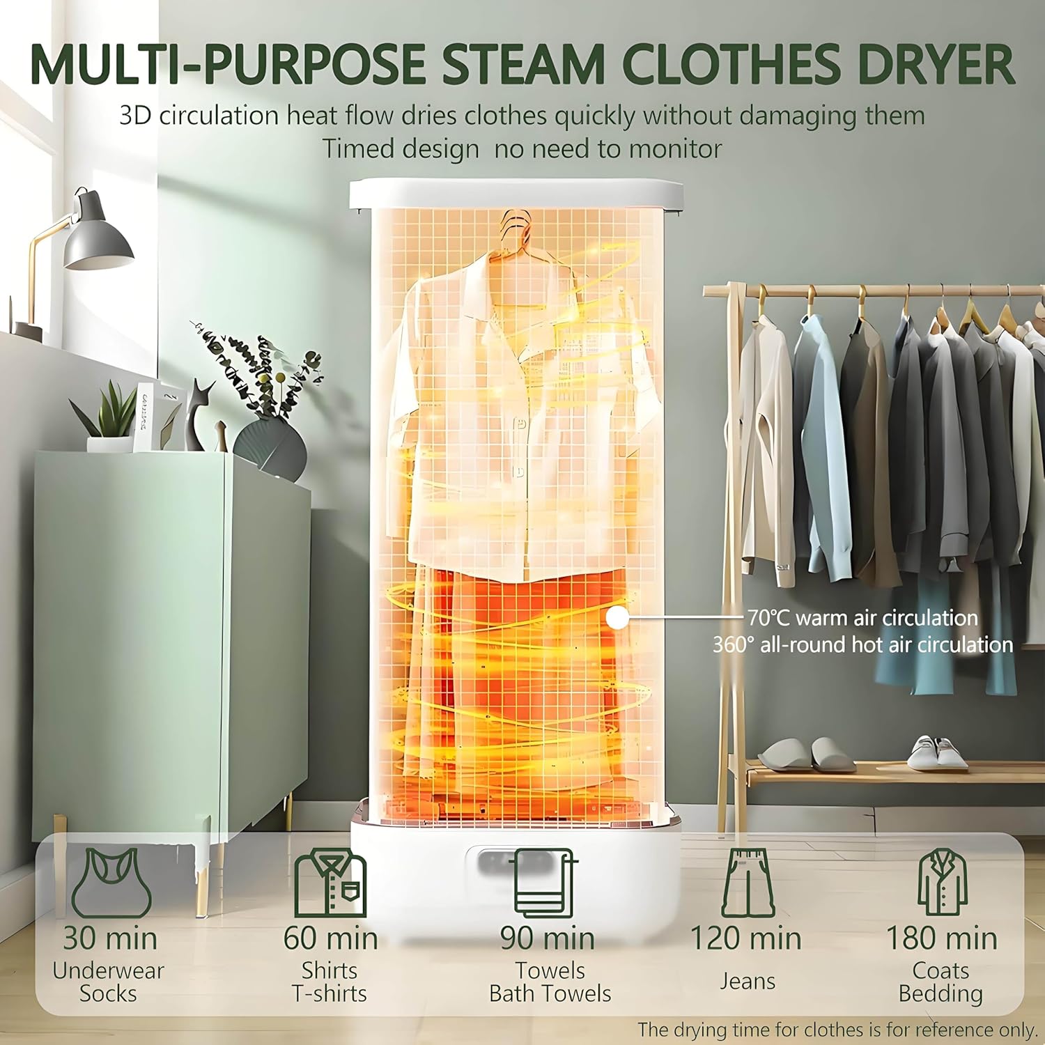 Wireless Automatic Quick-Drying Steam Machine, Electric Steam Clothes Dryer, 70℃ Warm Air Circulation, Reduce Odor, with Remote Control, for Hanging Clothes/Clothes/Fabric