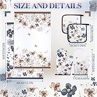 Vista 5 de Juego de 6 toallas de cocina con estampado floral de amapola marrón primavera, guantes de horno y agarraderas, decoración de flores silvestres