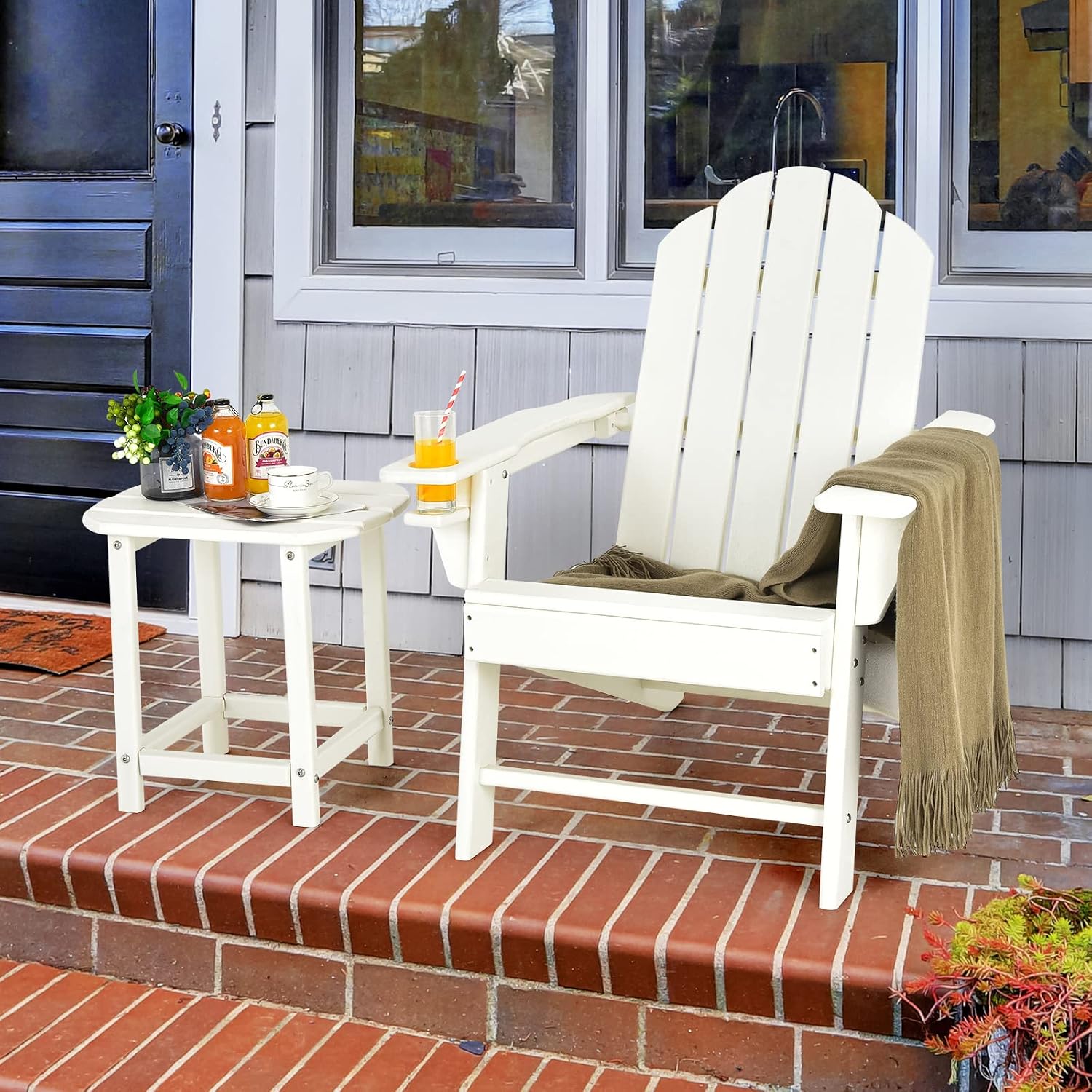 Giantex Adirondack Chair Outdoor Fire Pit Chairs, HDPE Weather Resistant Patio Chair for Outside Campfire,Deck, Garden, Yard, Lawn Furniture Porch and Lawn Seating Composite Chairs, White