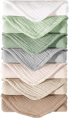 Konssy Juego de paños de muselina para bebé, unisex, paquete de 7, ropa suave 100% algodón para recién nacidos, bebés niñas y niños