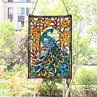 Vista 2 de Bieye W10011 Pavo Real Tiffany estilo vidrieras colgantes con cadena, 15 pulgadas de ancho x 23 pulgadas de alto