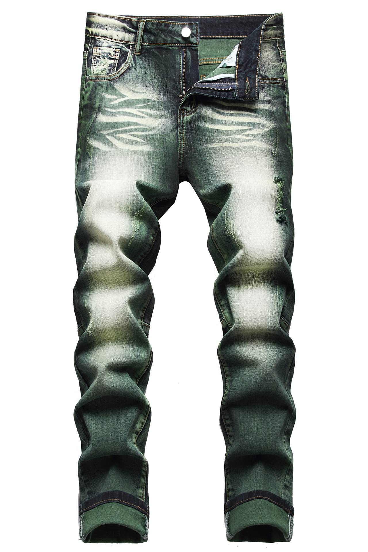 BaylvnKengue Men's Slim Fit Ripped Distressed Straight Fit Jeans