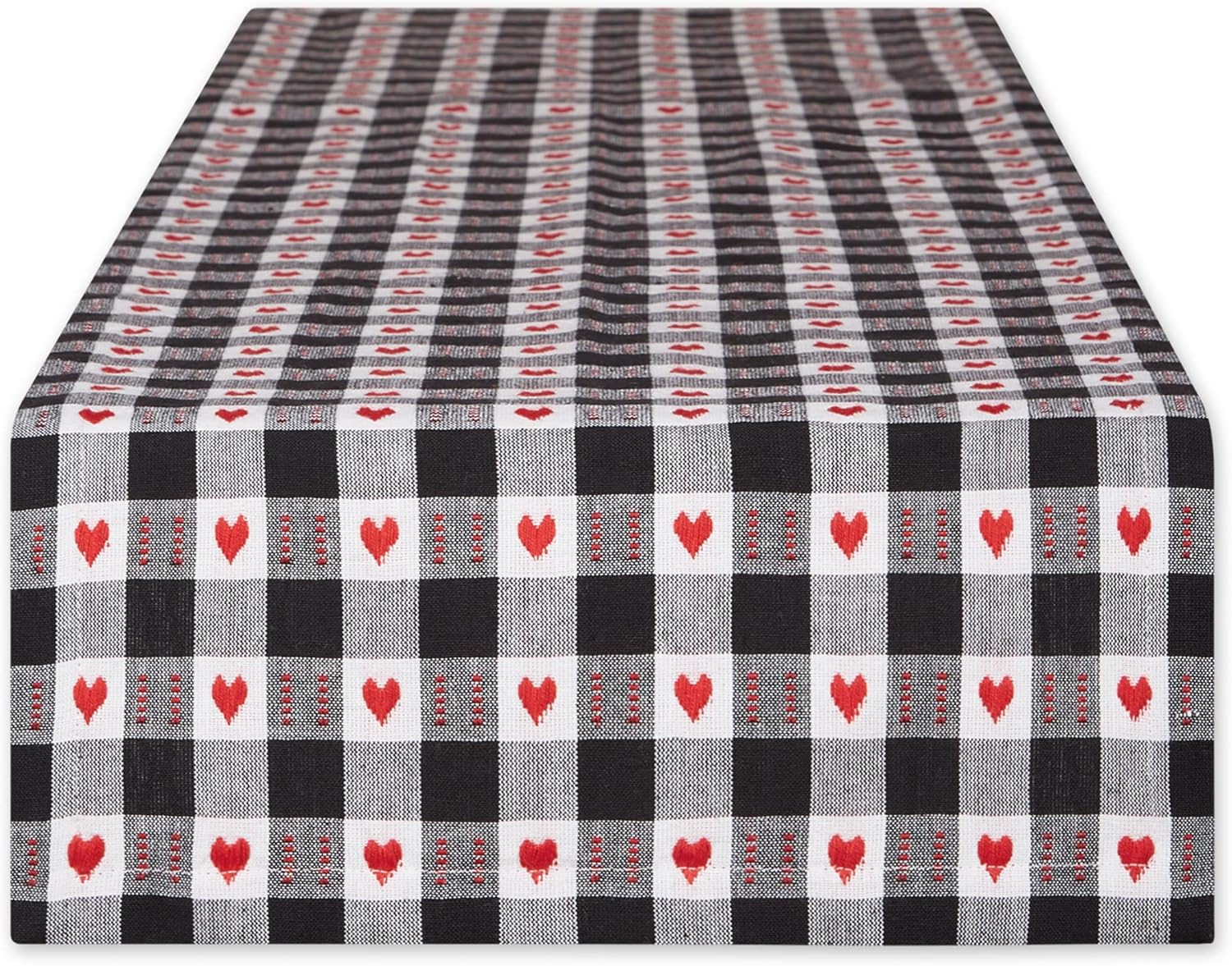 DII Valentine's Day Table Top Collection, Table Runner, 14x72, Dobby Hearts Check