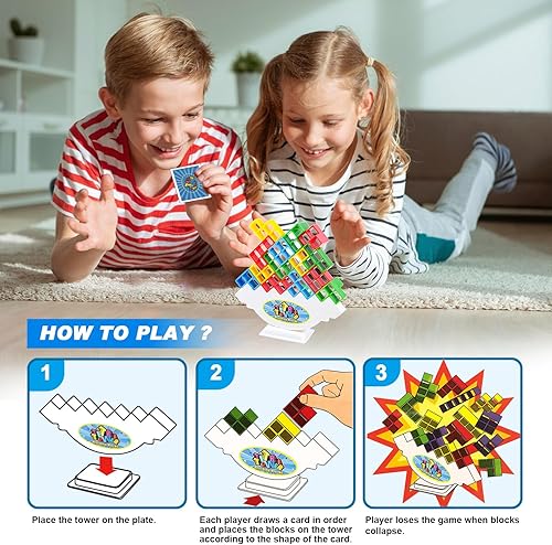 Miniatura 5 de Tetra Tower - Juguetes apilables de equilibrio, 16 piezas de juegos de mesa para niños y adultos, juego de equilibrio para 2 jugadores, bloques de