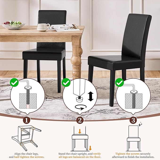 Set de 4 Sillas de Comedor Yaheetech, Tapizado en Cuero Sintético, Negro miniatura 7