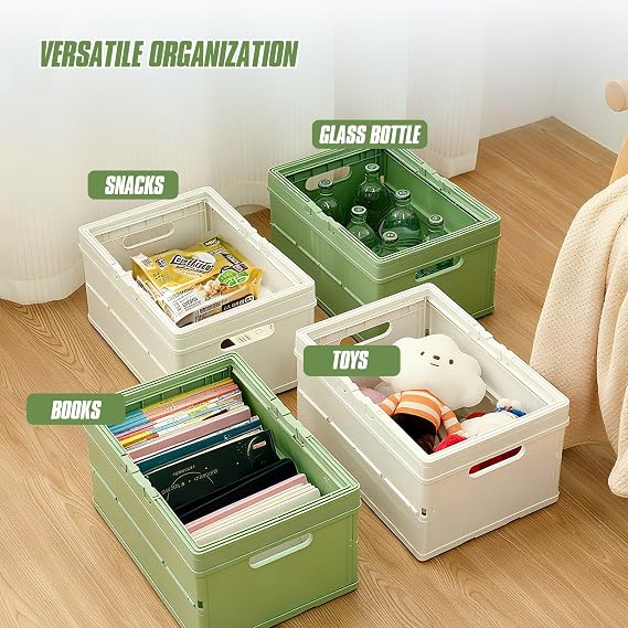 Collapsible Storage Crate,Plastic Storage Box, Green