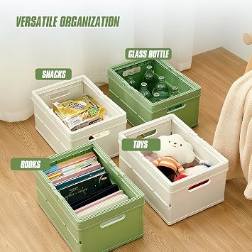 Collapsible Storage Crate,Plastic Storage Box, Green