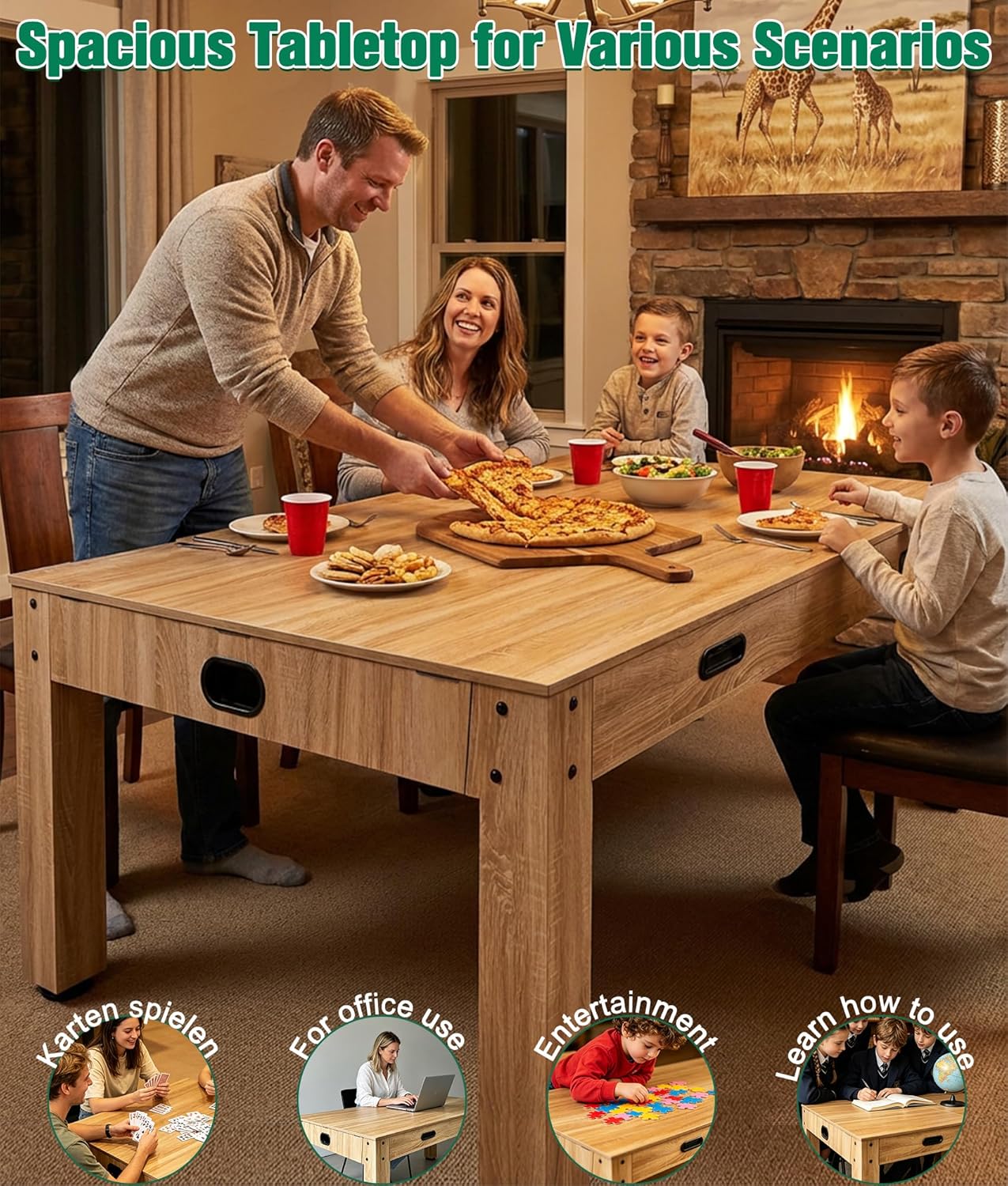 7FT 4-in-1 Multi Game Table, Combo Game Table with Billiards, Air Hockey, Ping Pong & Dining Table, Wood Game Room Table with All Accessories for Home, Family, Adults & Kids
