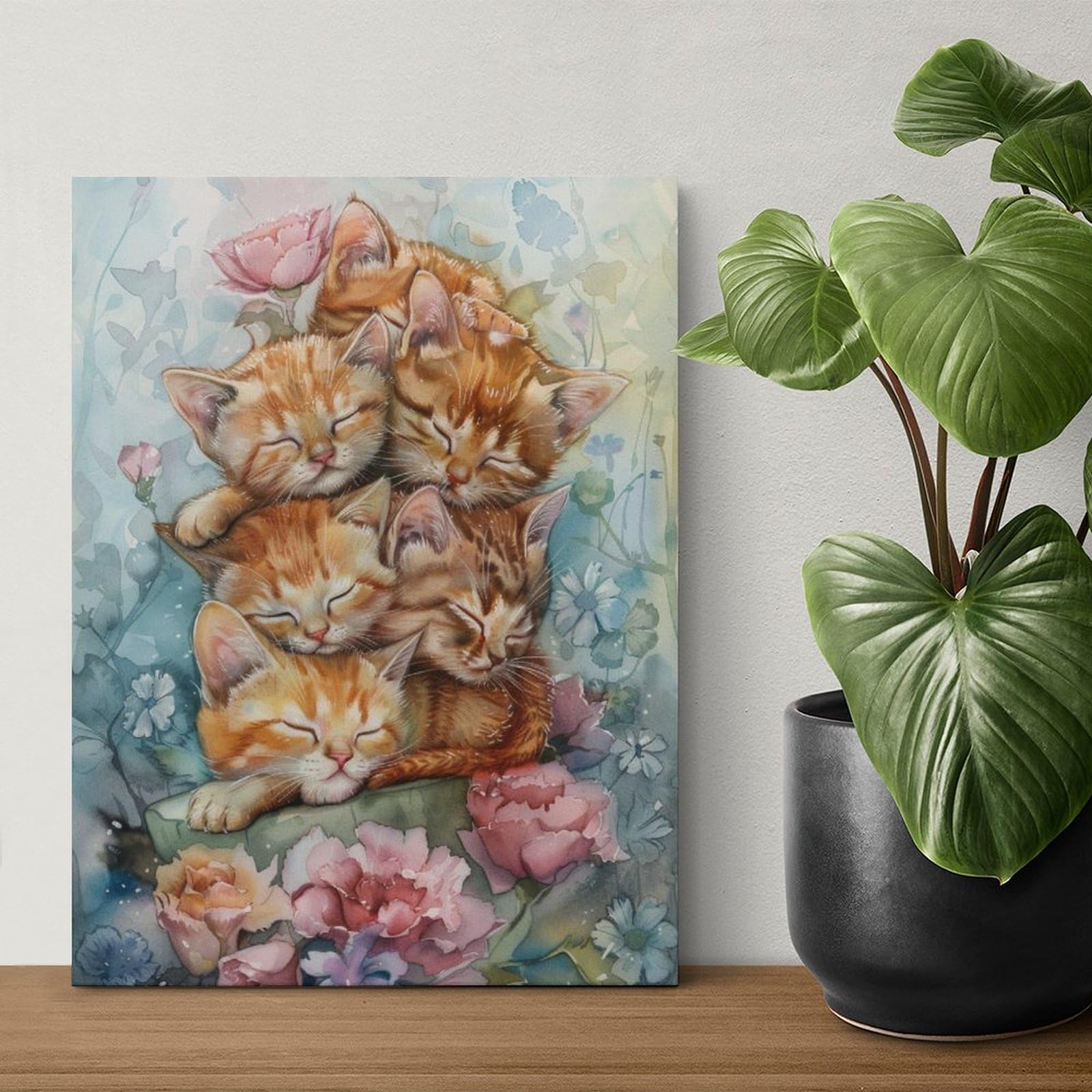 Amazon | ジェンガの上で眠る子猫 数字キットによる絵画 数字油絵 動物