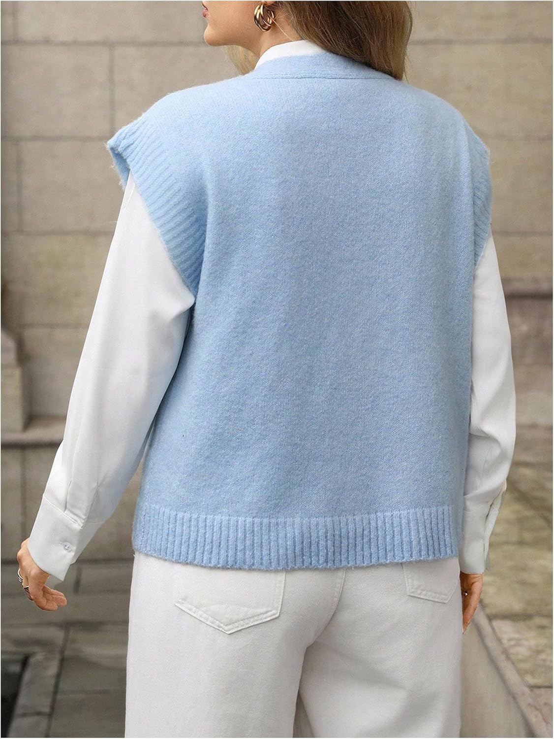 MakeMeChic Women's Plus Size Sweater Vest TopsV Neck Sleeveless Button Down Old Money Knit Tops - Image 2