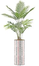 SIGNWIN Areca Palm Tree with Red & Black Alternating Brushstroke Line Vase Geometric Rocky Minimalism Zen Dramatic Multicolor Dark for Living Room, Bedroom, Office - X-Large 5 Feet (60