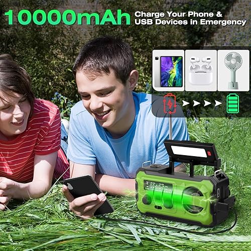 Miniatura 2 de Radio meteorológica de emergencia de 37000 mWh, radio solar con manivela Hank con carga USB con NOAAAMFM, linterna, luz de lectura, alarma SOS para