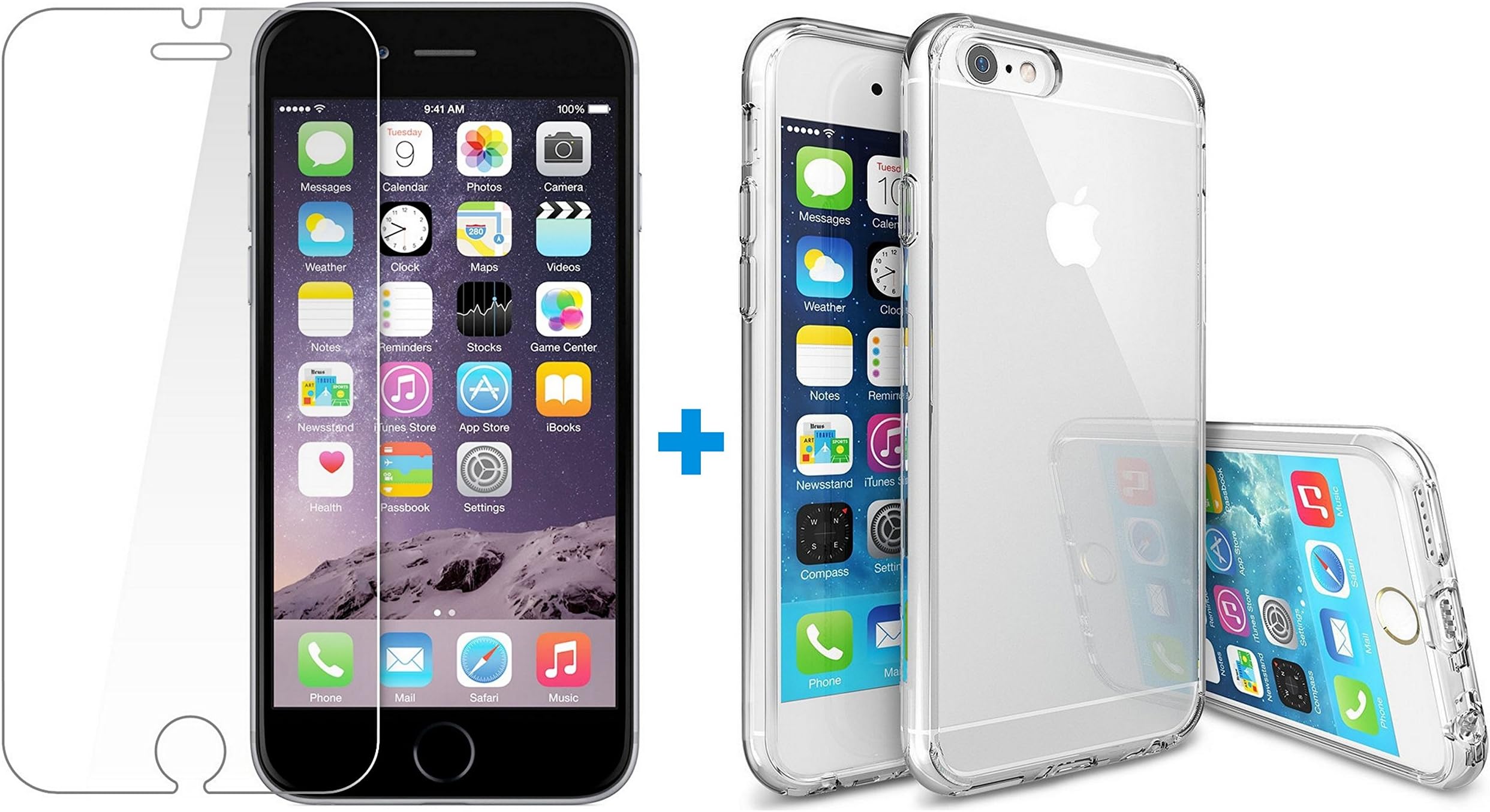 St Msport Case Soft TPU Transparent Case Cover + Tempered Glass Screen Protector for iPhone 6 6S (Clear)