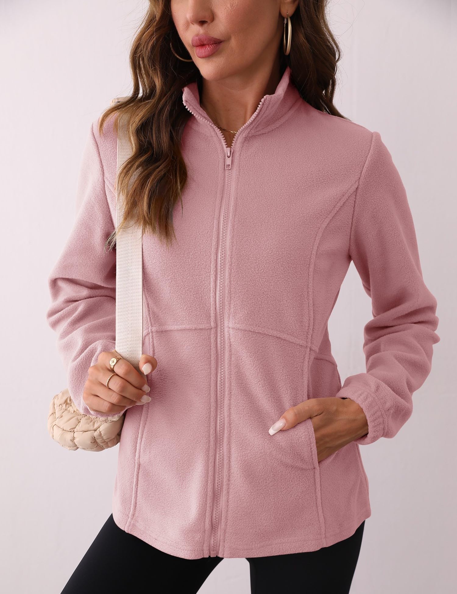 IECCP Veste polaire à fermeture éclair intégrale pour femme - Veste de course légère et chaude - Manteau fin