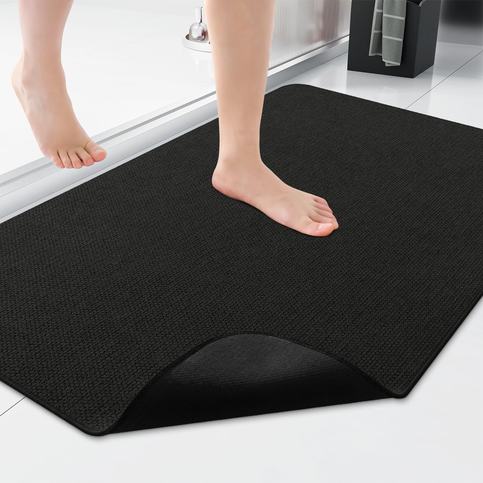 Smiry Ultra Thin Bath Mat 36x24, Non Slip Rubber Washable Bathroom Rugs