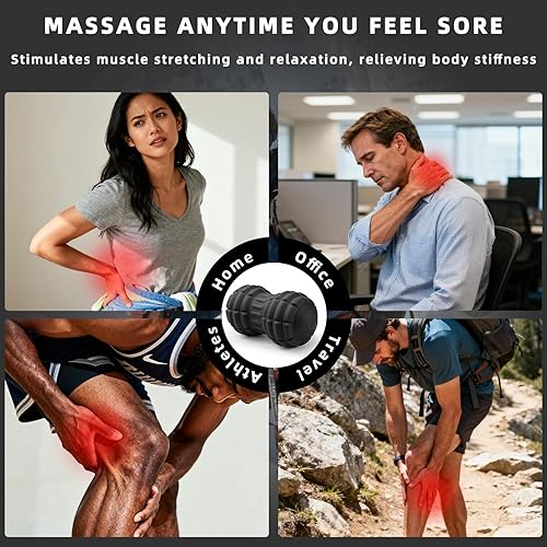 Miniatura 7 de Pelota de masaje vibratoria de maní para fascitis plantar, rodillo de masaje portátil de 4 velocidades para pies, cuello, espalda y cuerpo,