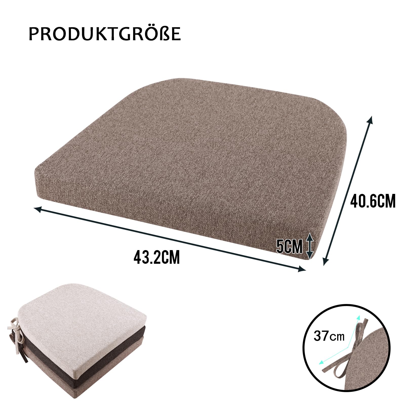 RUIXUAN Lot de 2 coussins de chaise - 43 x 41 cm - Pour l'extérieur - Avec rubans - Marron gris