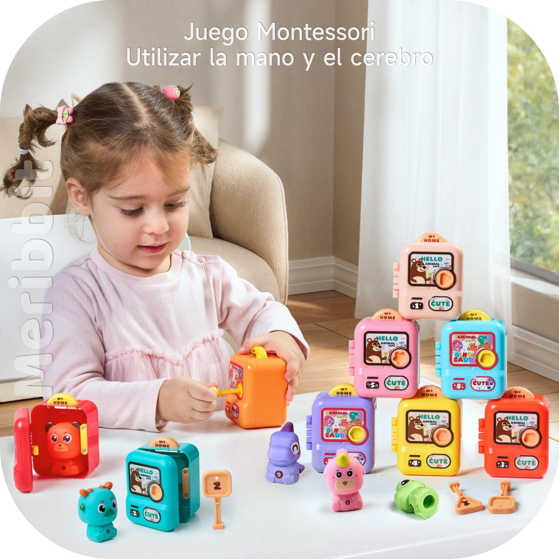 Tren de Aprendizaje Montessori - Juguete Educativo con 5 Cerraduras y Animales para Niños 2 3 4 Años, Juego de Motricidad Fina y Colores