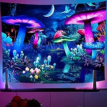 PTGVCTA Mushroom Decor Aesthetic,Mushroom Poster,Blacklight Posters,Trippy Tapestry For Bedroom,Mushroom Decor Aesthetic, Mushroom Night Light,Cute Tapestry,Funny Plants Starry For Living Room Dorm Decor (B, 60" x 80")